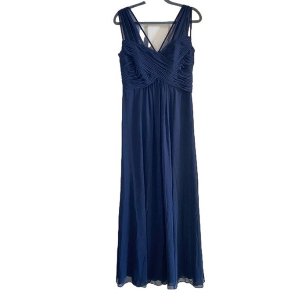 Lauren Ralph Lauren Evening Navy Blue Sheer Crossover Maxi Dress Womens Size 8 - Picture 1 of 8